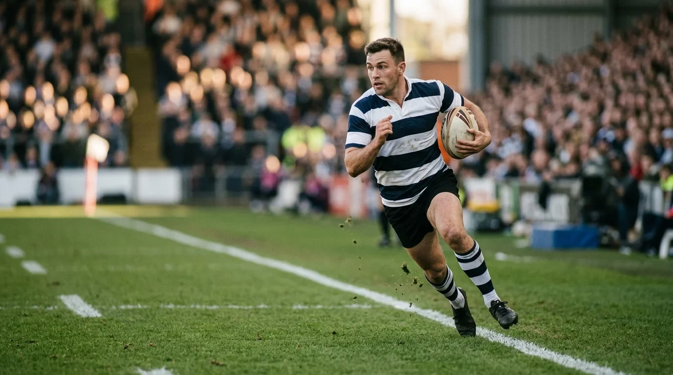 Stoppuhr und Spielzug Rugby League mit Ball-in-Play-Anzeige